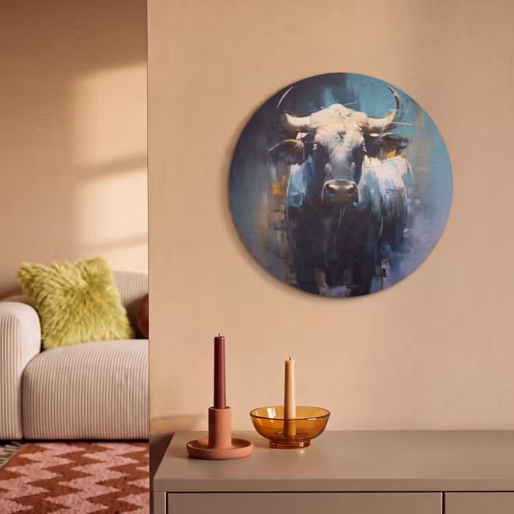 Akoestisch schilderij rond - Stier - Zwart - Abstract - Horens — 3