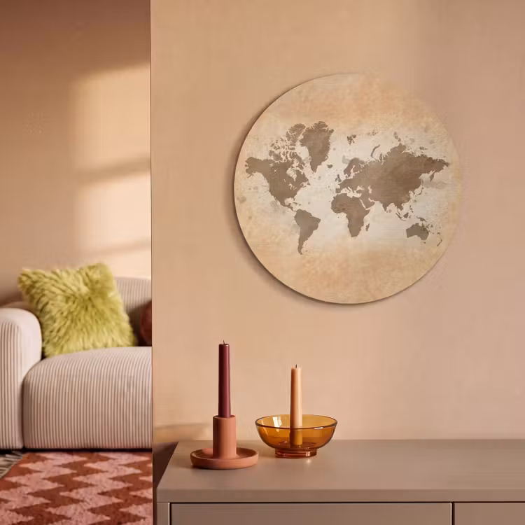 Akoestisch schilderij rond - Wereldkaart - Beige - Bruin — 3