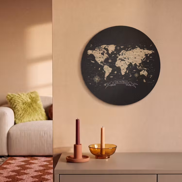 Akoestisch schilderij rond - Wereldkaart - Beige - Zwart — 3