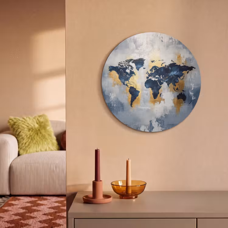 Akoestisch schilderij rond - Wereldkaart - Blauw - Abstract — 3
