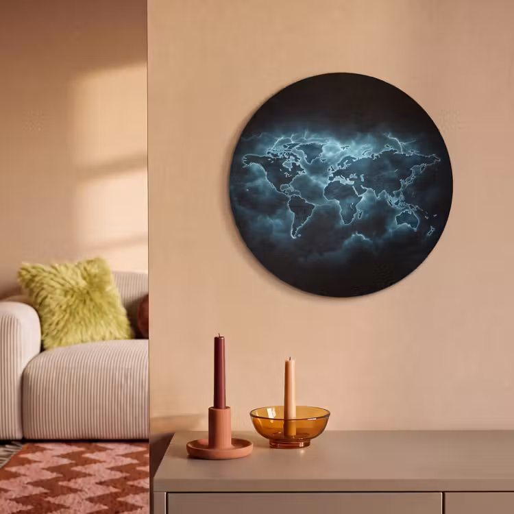 Akoestisch schilderij rond - Wereldkaart - Bliksem - Blauw — 3