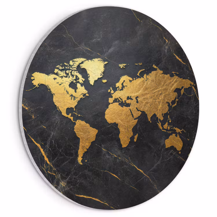 Akoestisch schilderij rond - Wereldkaart - Goud - Marmer — 1
