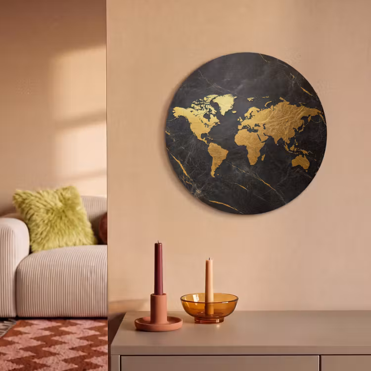 Akoestisch schilderij rond - Wereldkaart - Goud - Marmer — 3