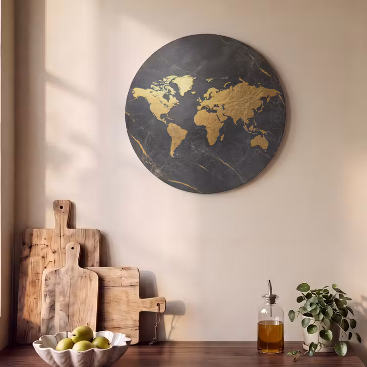 Akoestisch schilderij rond - Wereldkaart - Goud - Marmer — 4