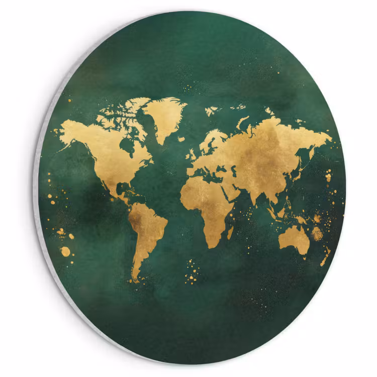 Akoestisch schilderij rond - Wereldkaart - Groen - Goud — 1