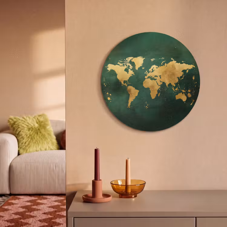 Akoestisch schilderij rond - Wereldkaart - Groen - Goud — 3