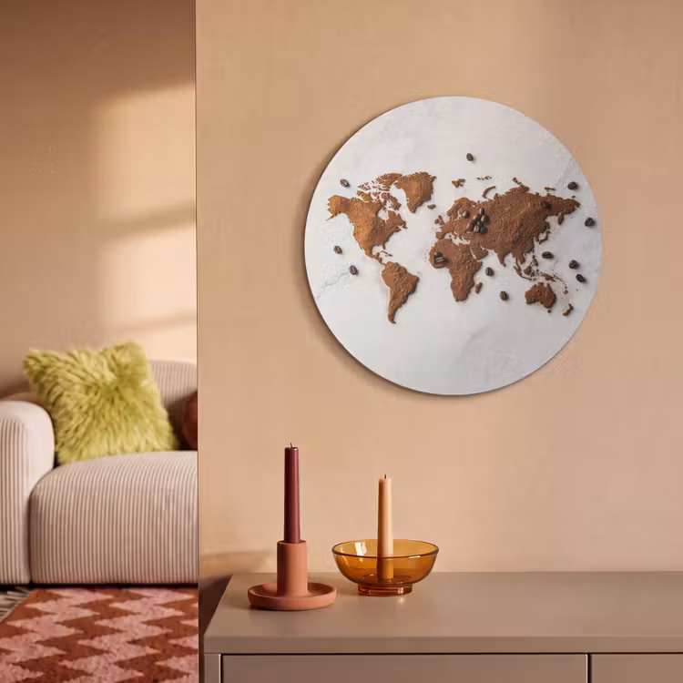 Akoestisch schilderij rond - Wereldkaart - Koffie - Marmer — 3