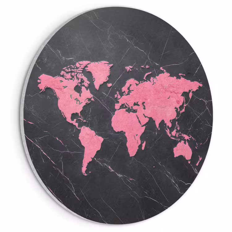 Akoestisch schilderij rond - Wereldkaart - Roze - Marmer — 1