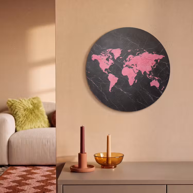 Akoestisch schilderij rond - Wereldkaart - Roze - Marmer — 3
