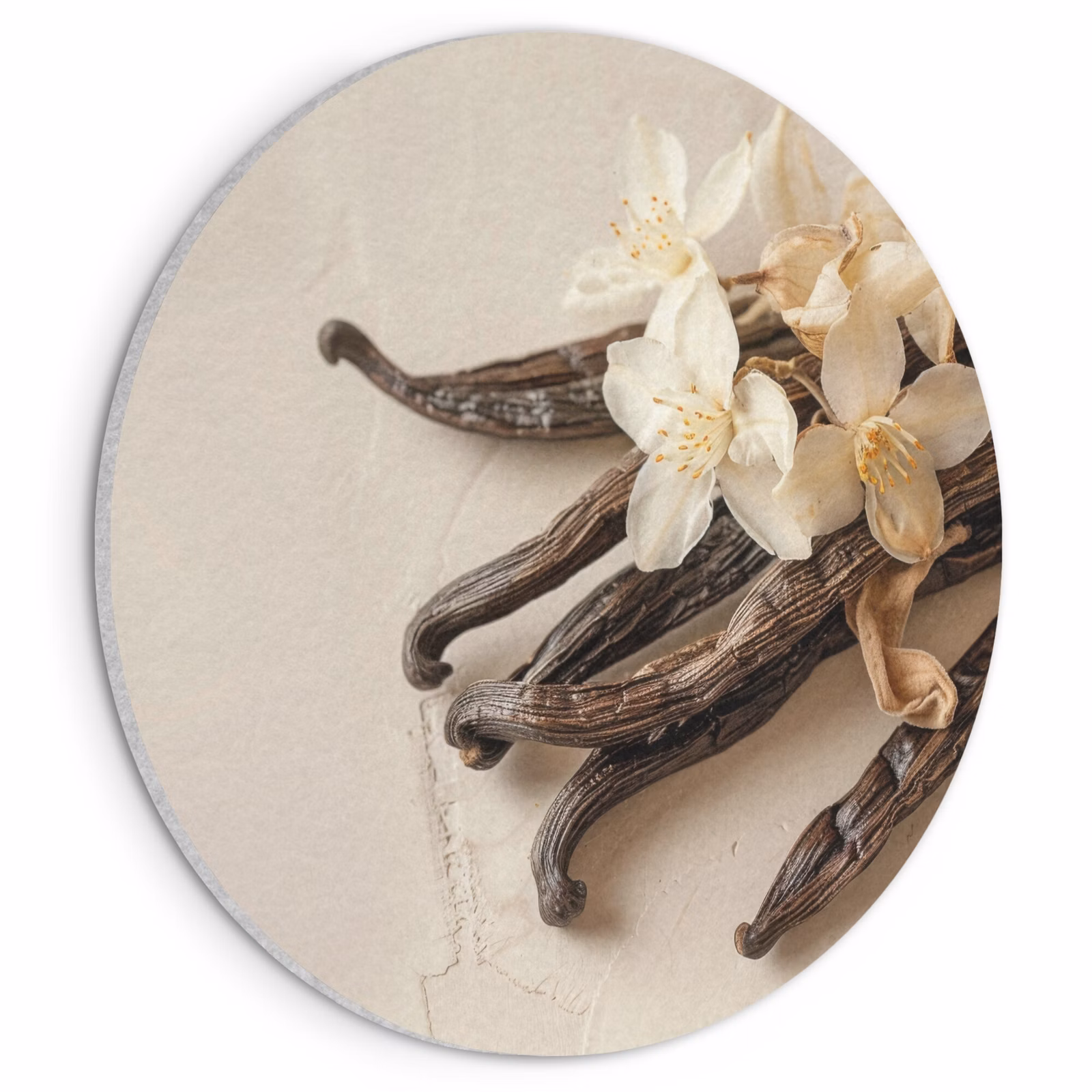 Akoestisch schilderij rond - Vanille - Bloemen - Beige — 1