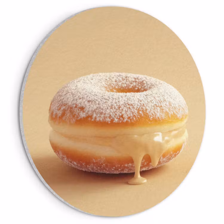 Akoestisch schilderij rond - Donut - Romig - Poedersuiker - Beige — 1