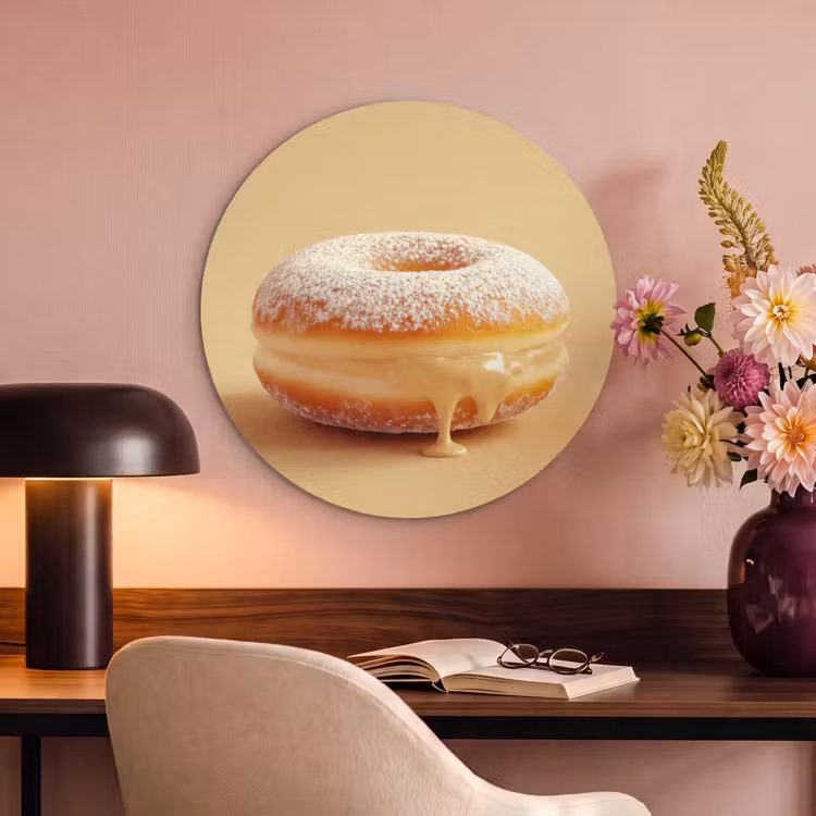 Akoestisch schilderij rond - Donut - Romig - Poedersuiker - Beige — 2