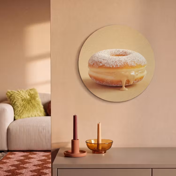 Akoestisch schilderij rond - Donut - Romig - Poedersuiker - Beige — 3