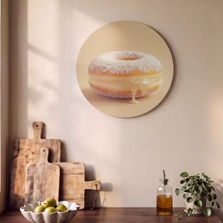 Akoestisch schilderij rond - Donut - Romig - Poedersuiker - Beige — 4