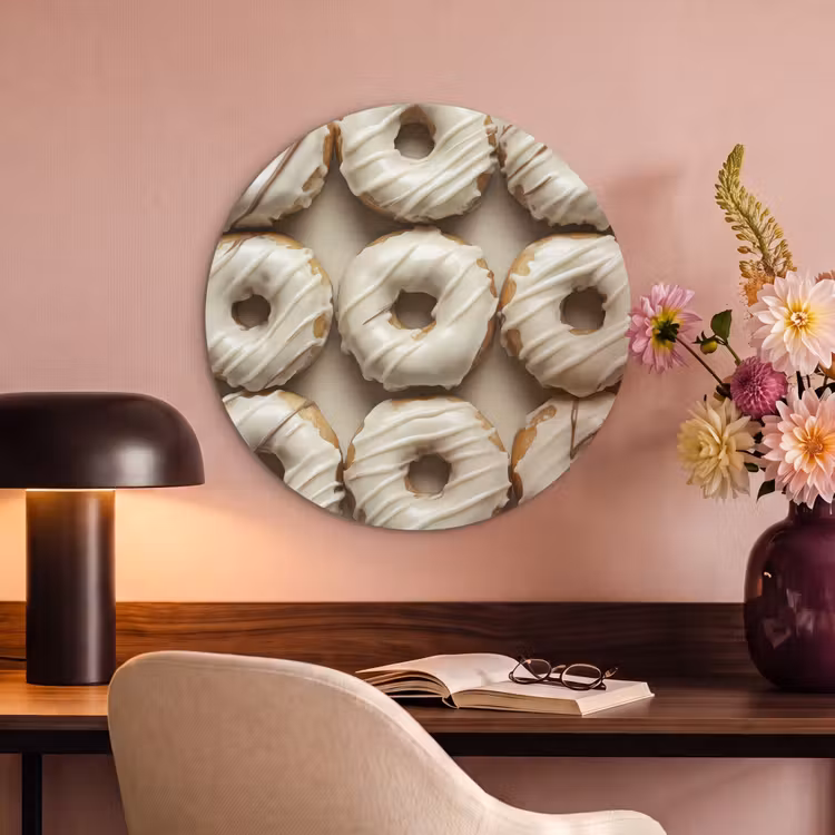 Akoestisch schilderij rond - Donuts - Chocolade - Wit - Beige — 2