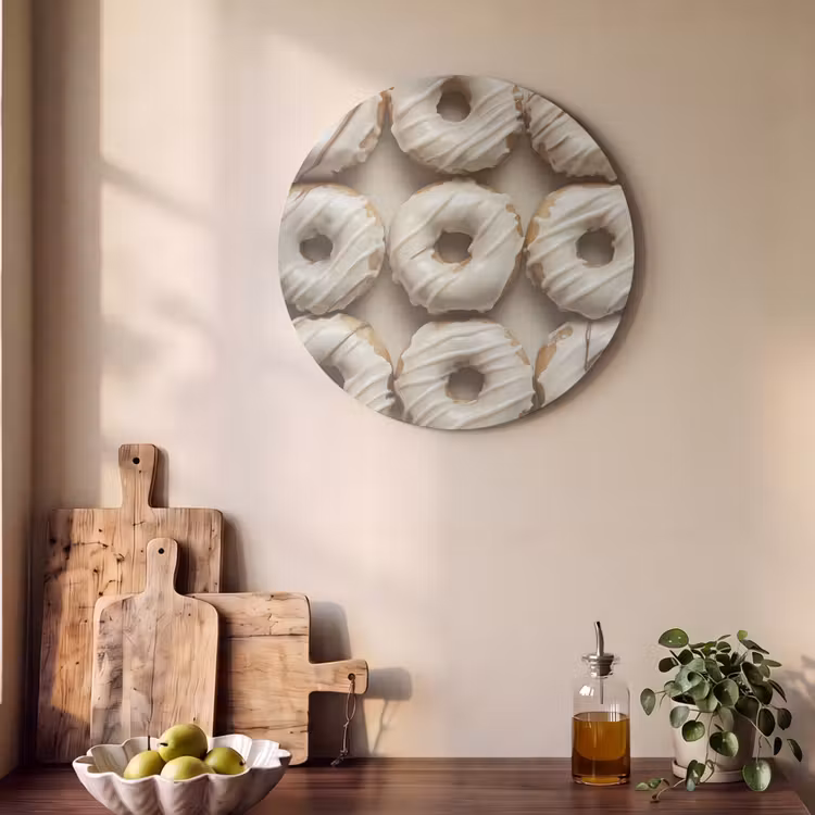 Akoestisch schilderij rond - Donuts - Chocolade - Wit - Beige — 4