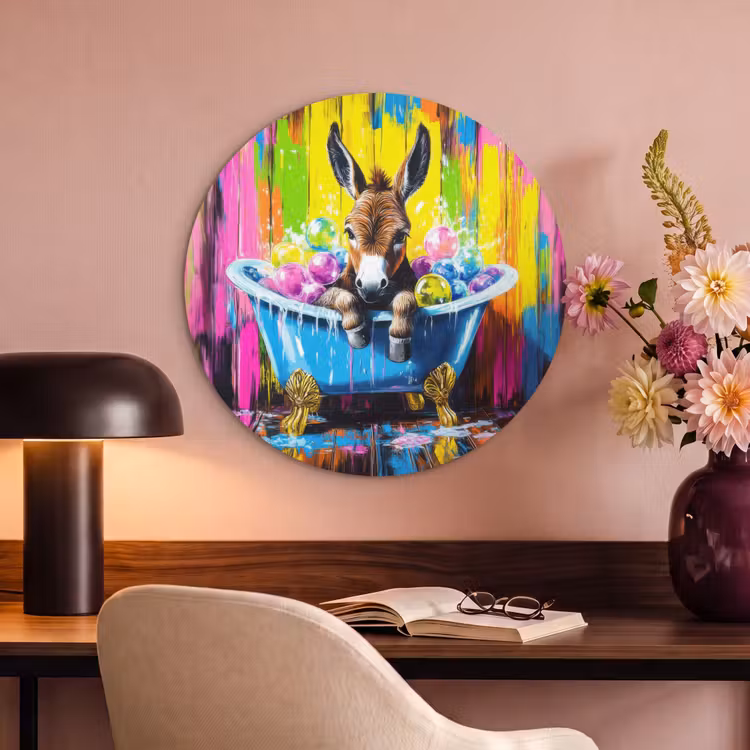 Akoestisch schilderij rond - Ezel - Badkuip - Roze - Schuim — 2
