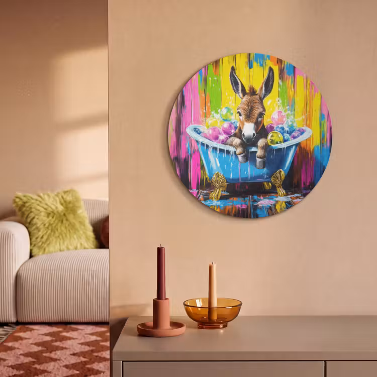 Akoestisch schilderij rond - Ezel - Badkuip - Roze - Schuim — 3