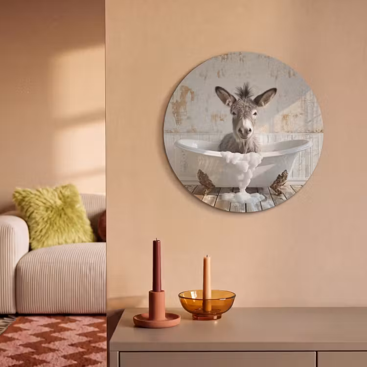 Akoestisch schilderij rond - Ezel - Dieren - Badkuip - Schuim — 3