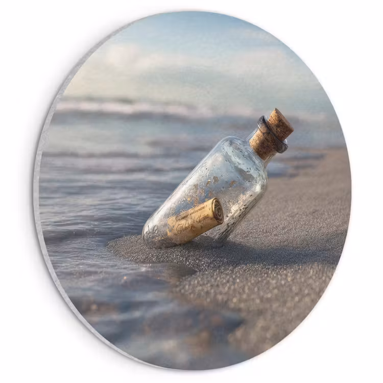 Akoestisch schilderij rond - Glazenfles - Post - Zee - Zand — 1