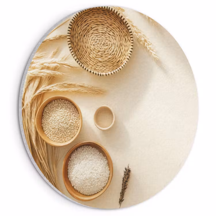 Akoestisch schilderij rond - Granen - Hout - Kom - Beige — 1