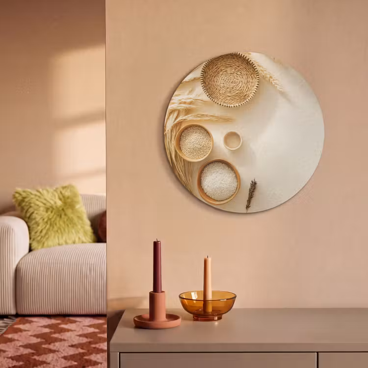Akoestisch schilderij rond - Granen - Hout - Kom - Beige — 3