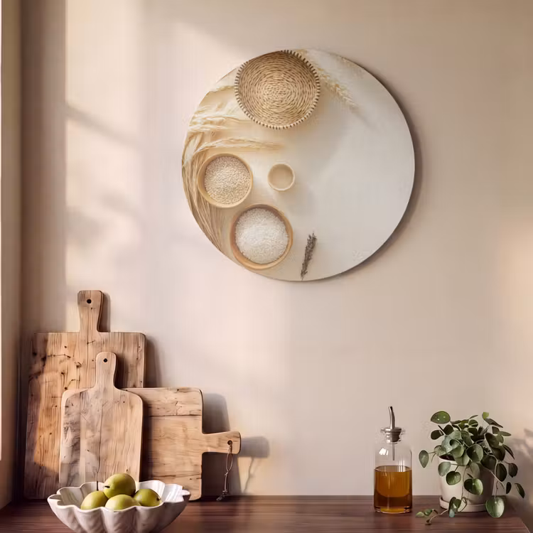 Akoestisch schilderij rond - Granen - Hout - Kom - Beige — 4