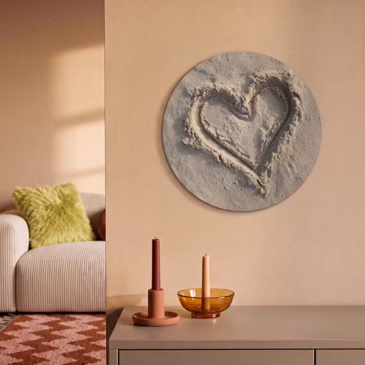 Akoestisch schilderij rond - Hartvorm - Getekend - Beige - Zand — 3