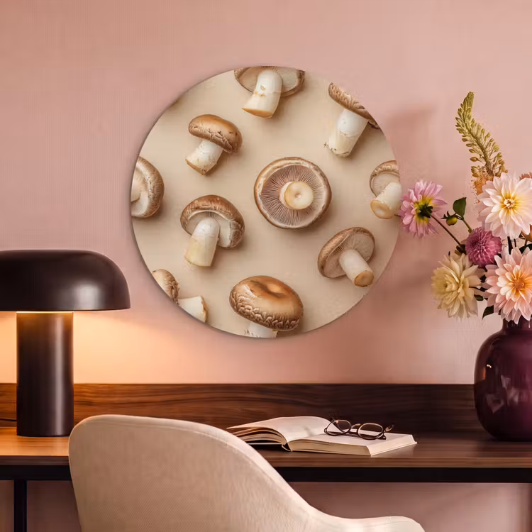Akoestisch schilderij rond - Kastanje Champignons - Beige — 2