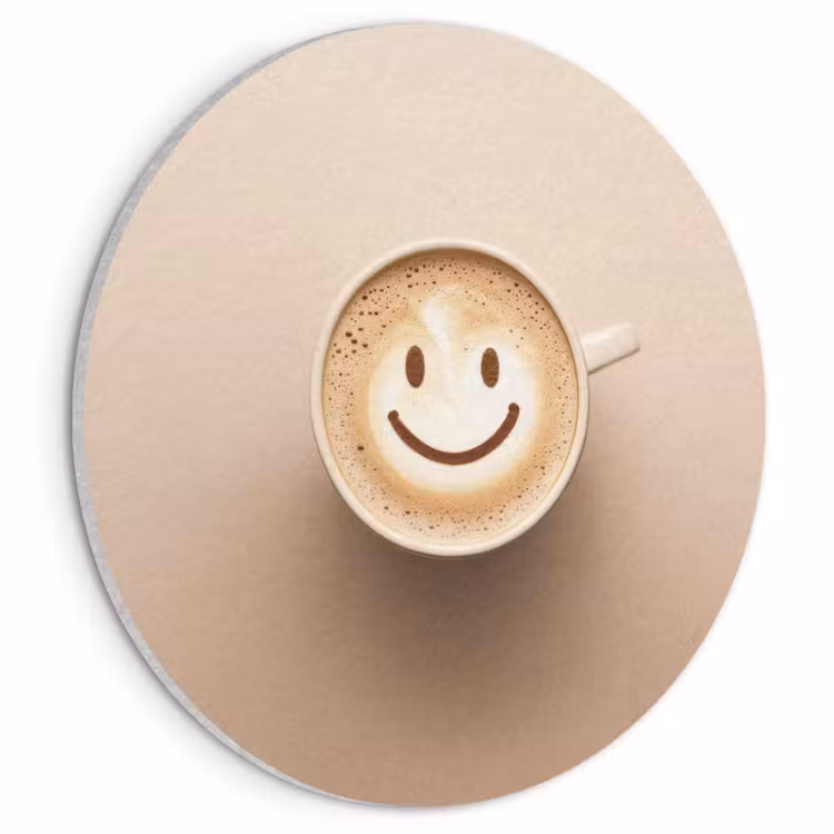 Akoestisch schilderij rond - Koffie - Melkschuim - Lach - Beige — 1