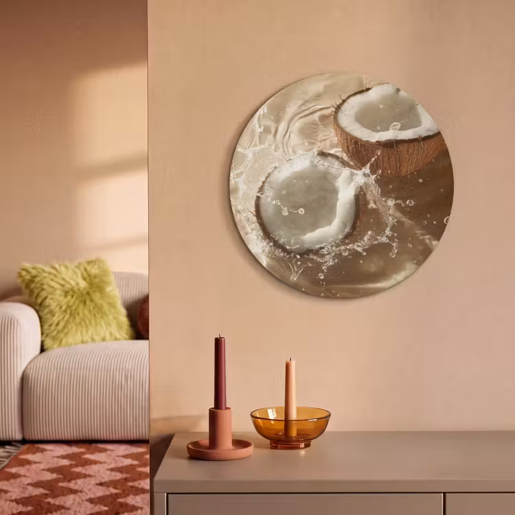Akoestisch schilderij rond - Kokosnoot - Water - Beige - Spetters — 3