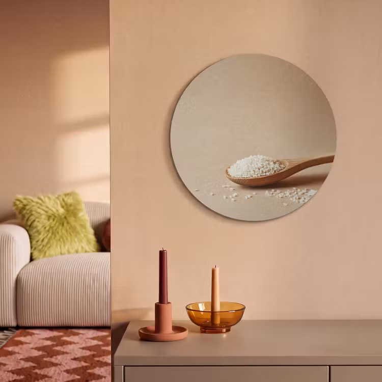 Akoestisch schilderij rond - Lepel - Rijst - Hout - Beige — 3