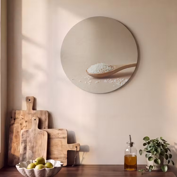 Akoestisch schilderij rond - Lepel - Rijst - Hout - Beige — 4