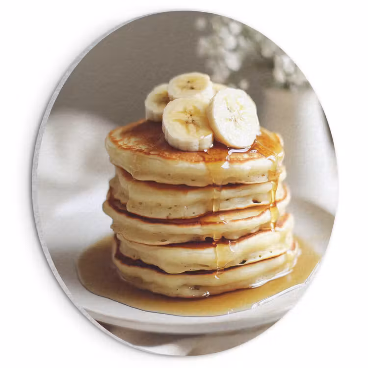 Akoestisch schilderij rond - Pannenkoeken - Banaan - Siroop - Wit - Beige — 1