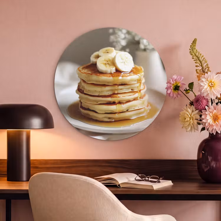 Akoestisch schilderij rond - Pannenkoeken - Banaan - Siroop - Wit - Beige — 2