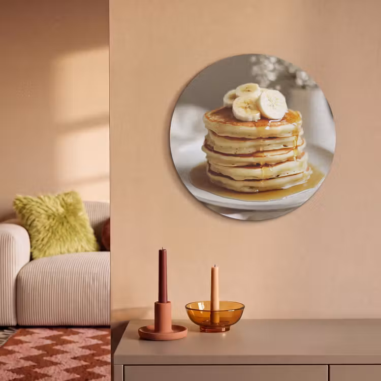 Akoestisch schilderij rond - Pannenkoeken - Banaan - Siroop - Wit - Beige — 3