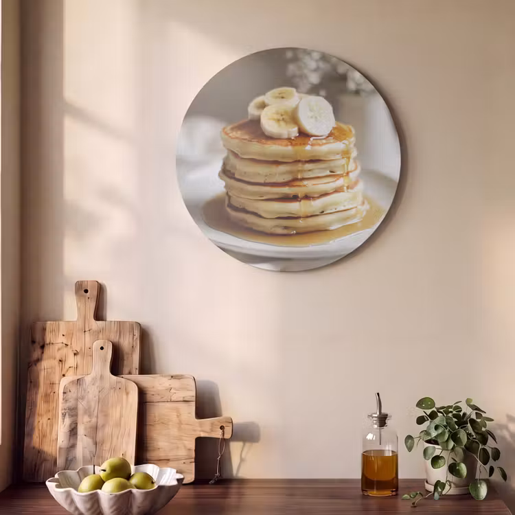 Akoestisch schilderij rond - Pannenkoeken - Banaan - Siroop - Wit - Beige — 4