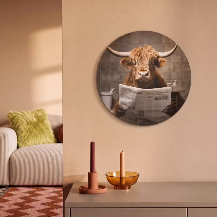 Akoestisch schilderij rond - Schotse hooglander - Krant - Toilet — 3