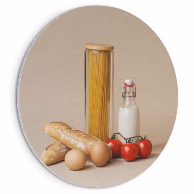 Akoestisch schilderij rond - Spaghetti - Melk - Tomaten - Eieren - Brood — 1