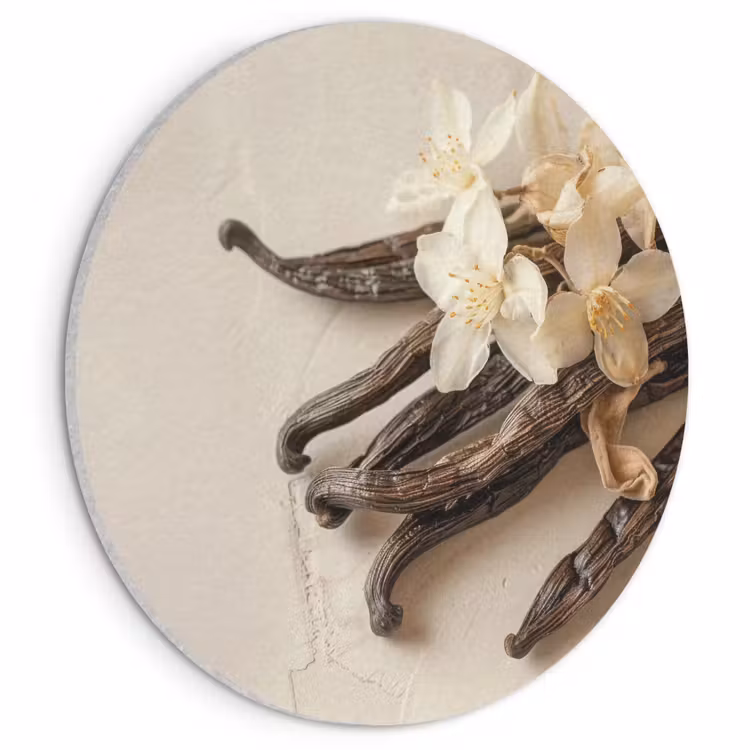 Akoestisch schilderij rond - Vanille - Bloemen - Beige — 1