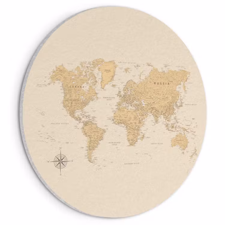 Akoestisch schilderij rond - Wereldkaart - Realistisch - Beige — 1