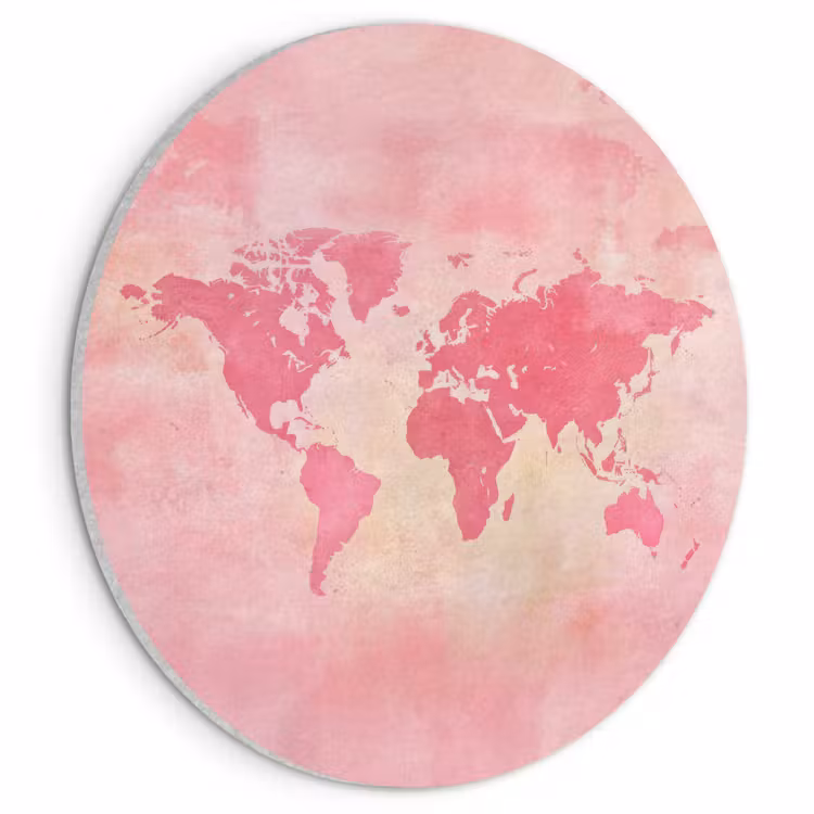 Akoestisch schilderij rond - Wereldkaart - Roze - Vaag — 1
