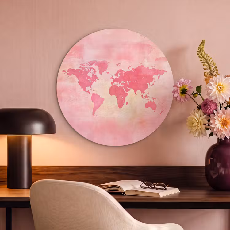 Akoestisch schilderij rond - Wereldkaart - Roze - Vaag — 2