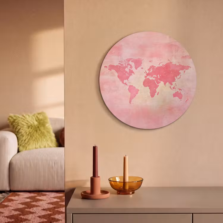 Akoestisch schilderij rond - Wereldkaart - Roze - Vaag — 3