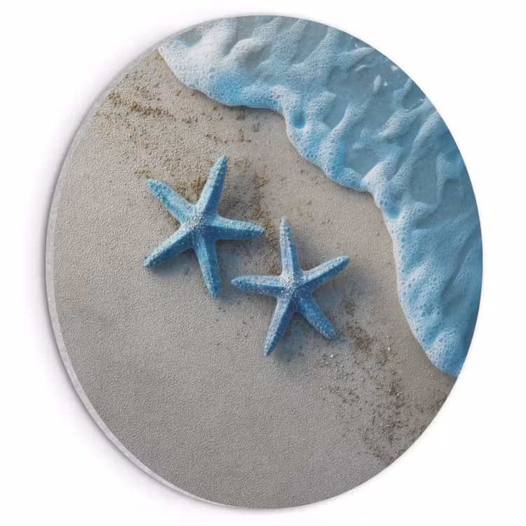 Akoestisch schilderij rond - Zeesterren - Zand - Zee - Blauw — 1