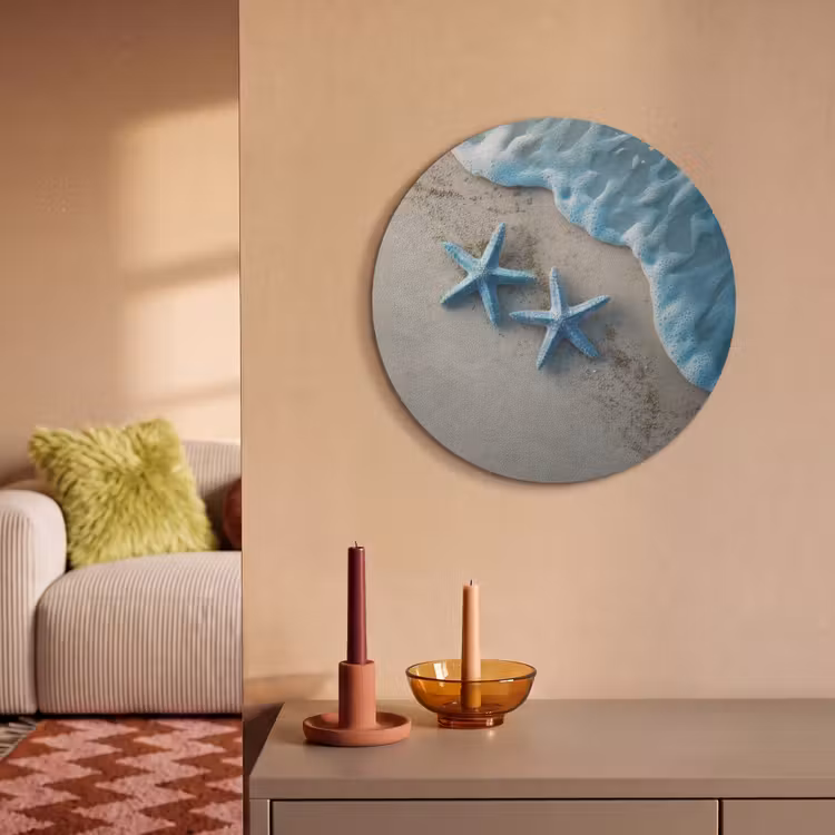 Akoestisch schilderij rond - Zeesterren - Zand - Zee - Blauw — 3