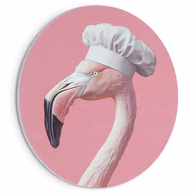 Akoestisch schilderij rond - Flamingo - Roze - Koksmuts - Vogel — 1