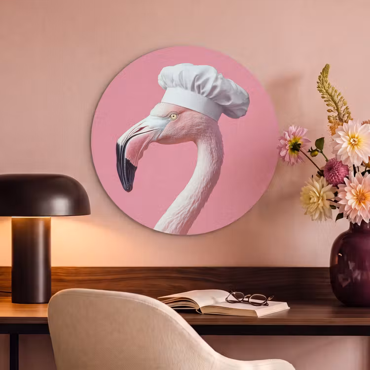 Akoestisch schilderij rond - Flamingo - Roze - Koksmuts - Vogel — 2