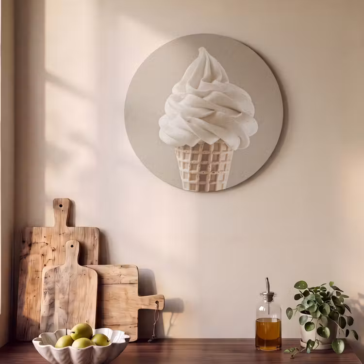 Akoestisch schilderij rond - IJs - Softijs - Romig - Hoorntje - Beige — 4