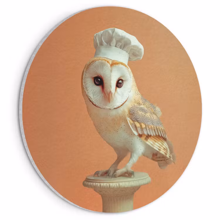 Akoestisch schilderij rond - Kerkuil - Koksmuts - Oranje - Vogel — 1